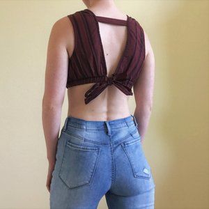 Black/Burgundy Striped Tie-Back Keyhole Crop Top